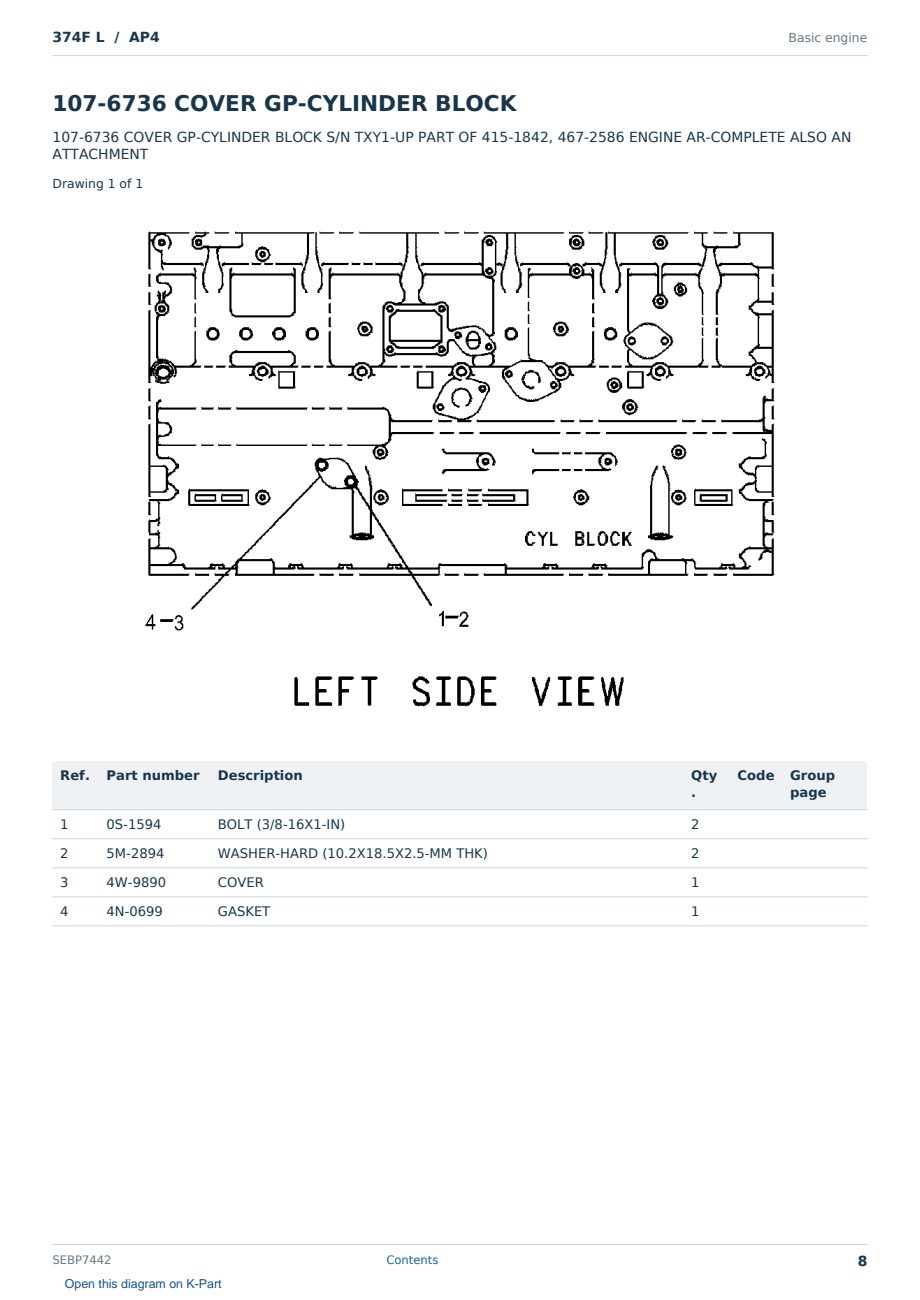 Caterpillar 374F L S/N AP4 Partsbook SEBP7442 (English) - sample page 8 of 10 Caterpillar 374F L S/N AP4 Partsbook SEBP7442 (English) - sample page 8 of 10