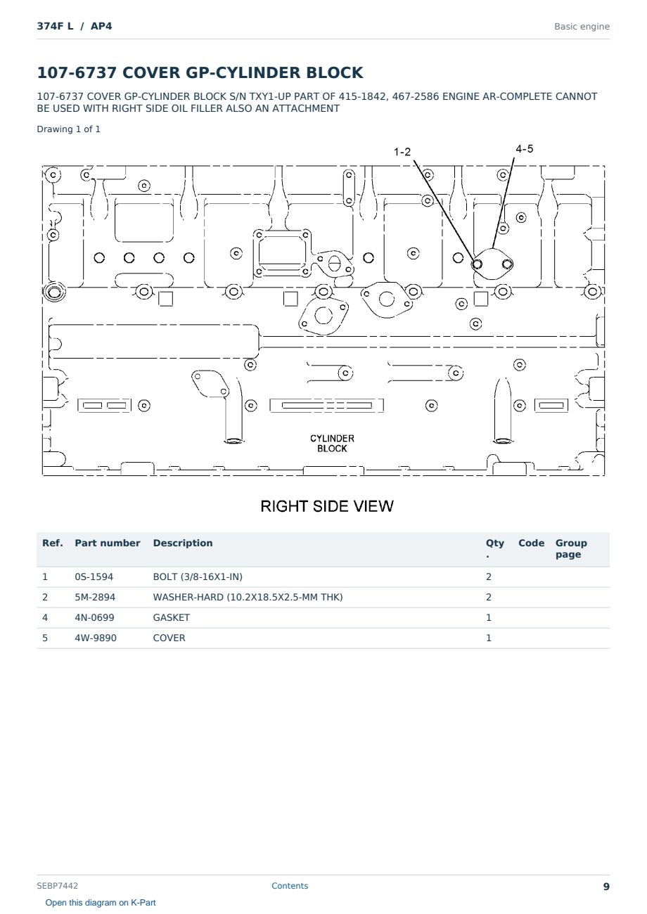 Caterpillar 374F L S/N AP4 Partsbook SEBP7442 (English) - sample page 9 of 10 Caterpillar 374F L S/N AP4 Partsbook SEBP7442 (English) - sample page 9 of 10