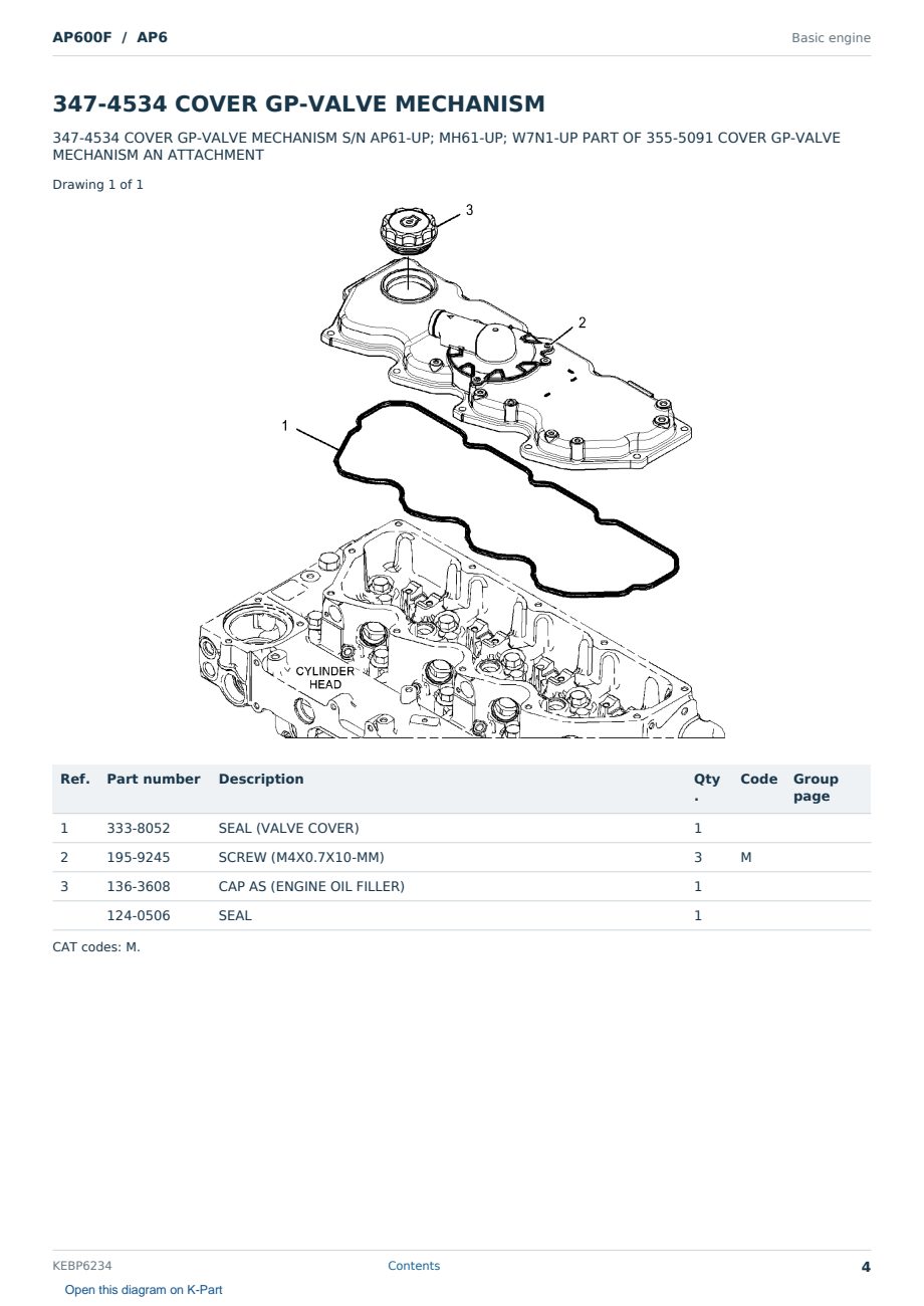 Caterpillar AP600F S/N AP6 Partsbook KEBP6234 (English) - sample page 4 of 10 Caterpillar AP600F S/N AP6 Partsbook KEBP6234 (English) - sample page 4 of 10