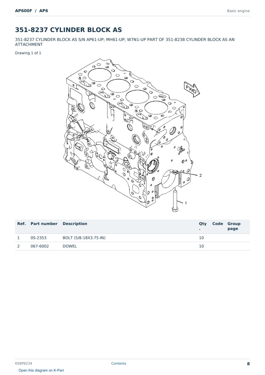 Caterpillar AP600F S/N AP6 Partsbook KEBP6234 (English) - sample page 8 of 10 Caterpillar AP600F S/N AP6 Partsbook KEBP6234 (English) - sample page 8 of 10