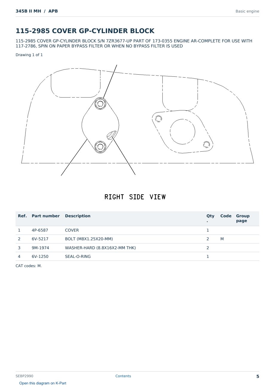 Caterpillar 345B II MH S/N APB Partsbook SEBP2990 (English) - sample page 5 of 10 Caterpillar 345B II MH S/N APB Partsbook SEBP2990 (English) - sample page 5 of 10