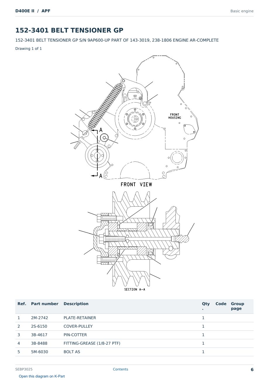 Caterpillar D400E II S/N APF Partsbook SEBP3025 (English) - sample page 6 of 10 Caterpillar D400E II S/N APF Partsbook SEBP3025 (English) - sample page 6 of 10