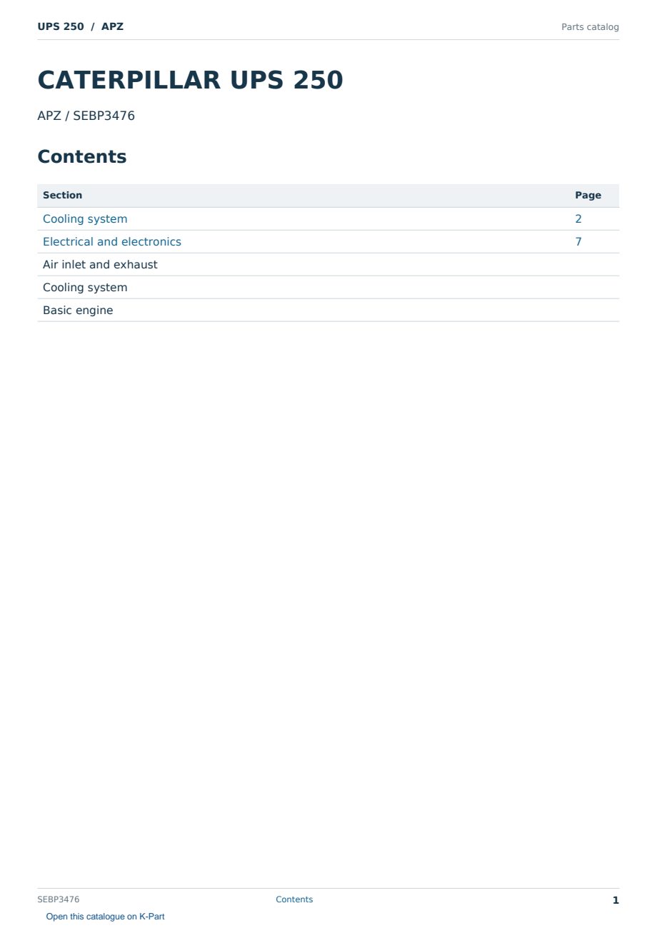 Caterpillar UPS 250 S/N APZ Partsbook SEBP3476 (English) - sample page 1 of 10 Caterpillar UPS 250 S/N APZ Partsbook SEBP3476 (English) - sample page 1 of 10