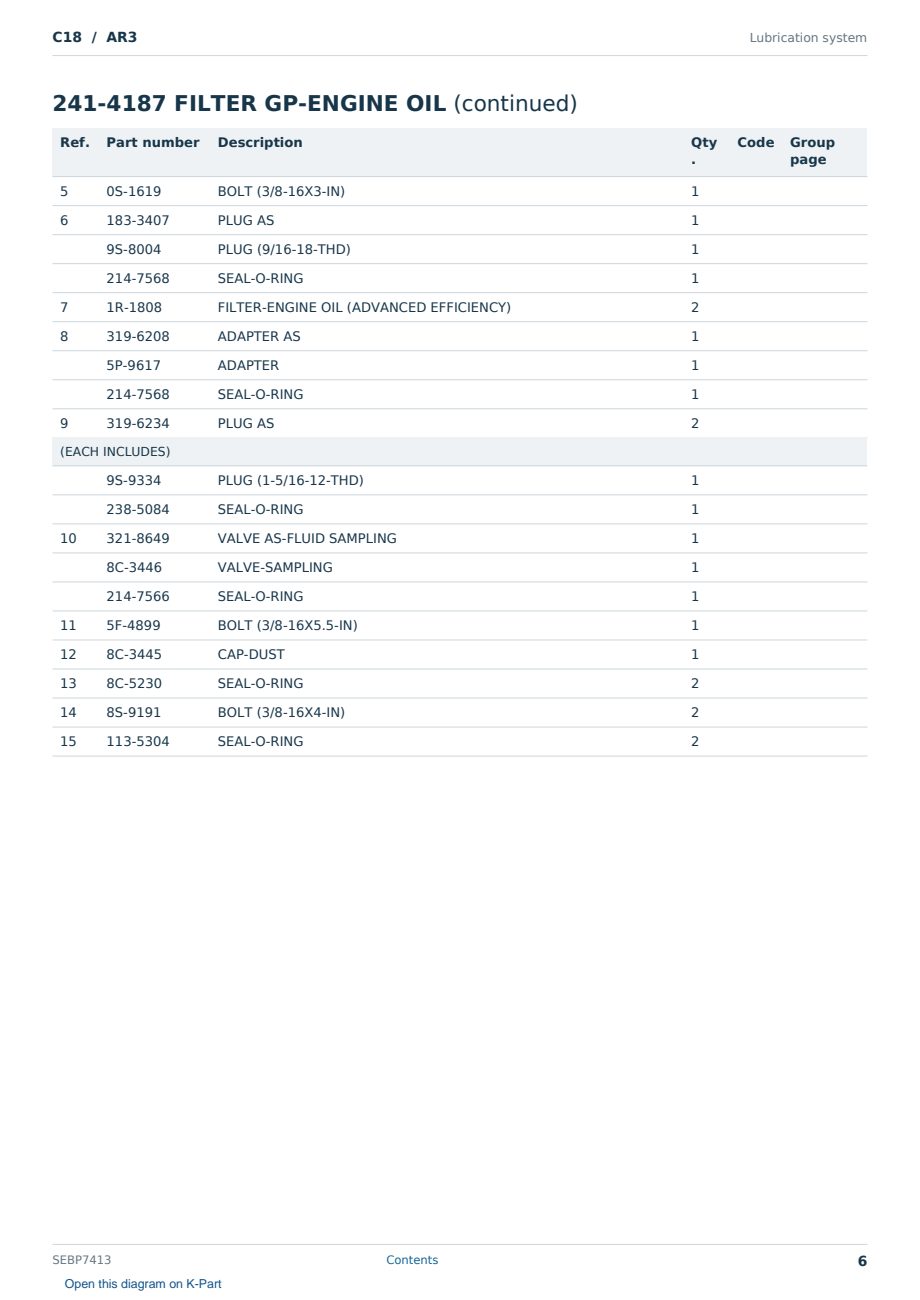 Caterpillar C18 S/N AR3 Partsbook SEBP7413 (English) - sample page 6 of 10 Caterpillar C18 S/N AR3 Partsbook SEBP7413 (English) - sample page 6 of 10