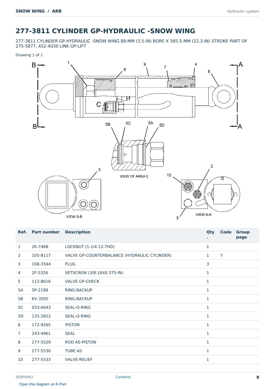 Caterpillar SNOW WING S/N ARB Partsbook SEBP4902 (English) - sample page 9 of 10 Caterpillar SNOW WING S/N ARB Partsbook SEBP4902 (English) - sample page 9 of 10