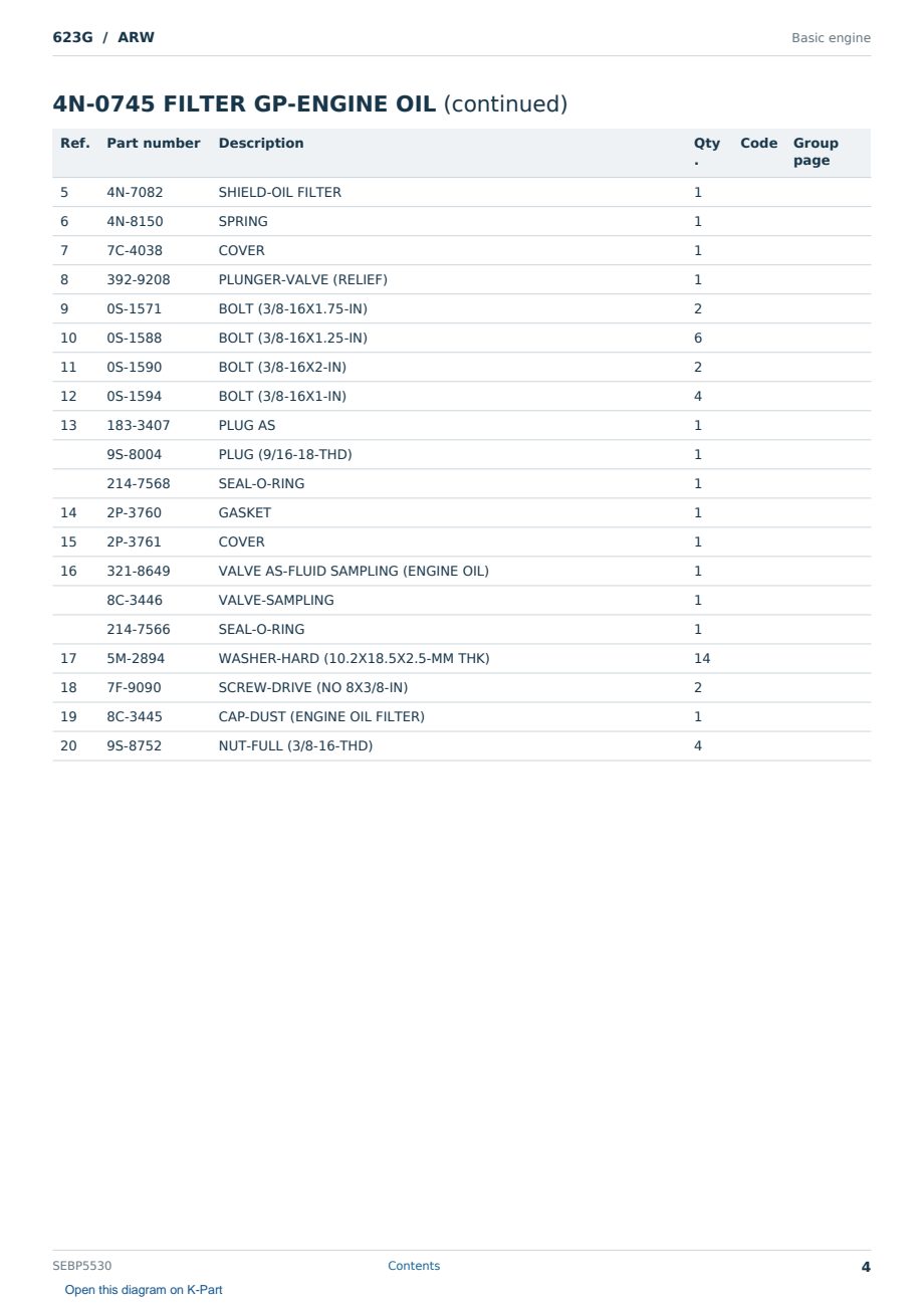 Caterpillar 623G S/N ARW Partsbook SEBP5530 (English) - sample page 4 of 10 Caterpillar 623G S/N ARW Partsbook SEBP5530 (English) - sample page 4 of 10