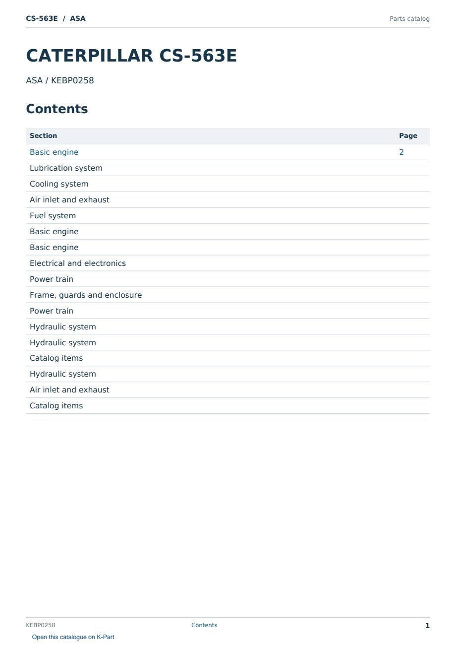 Caterpillar CS-563E S/N ASA Partsbook KEBP0258 (English) - sample page 1 of 10 Caterpillar CS-563E S/N ASA Partsbook KEBP0258 (English) - sample page 1 of 10