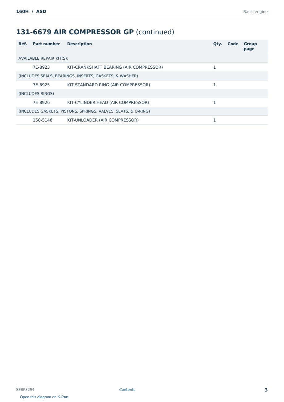 Caterpillar 160H S/N ASD Partsbook SEBP3294 (English) - sample page 3 of 10 Caterpillar 160H S/N ASD Partsbook SEBP3294 (English) - sample page 3 of 10