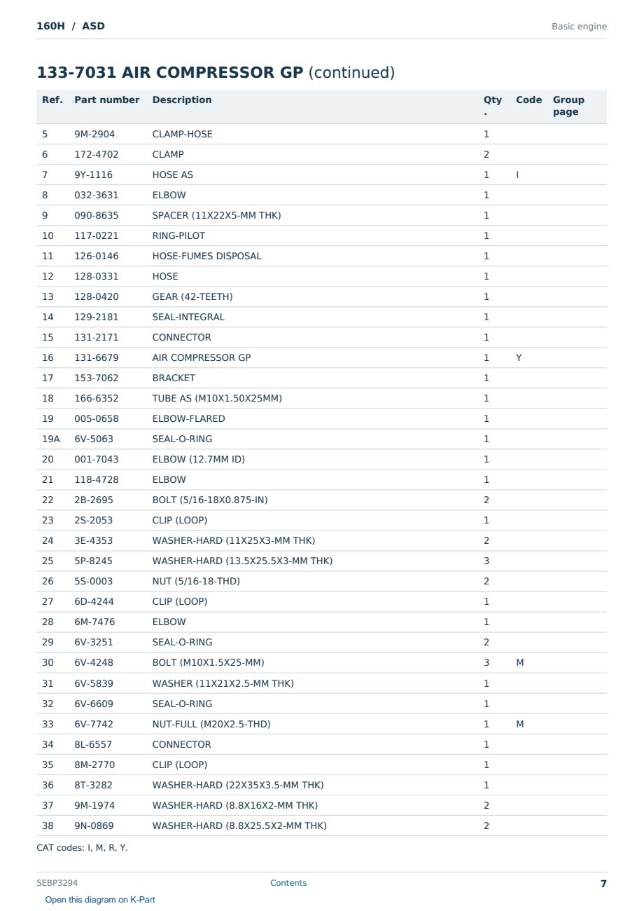 Caterpillar 160H S/N ASD Partsbook SEBP3294 (English) - sample page 7 of 10 Caterpillar 160H S/N ASD Partsbook SEBP3294 (English) - sample page 7 of 10