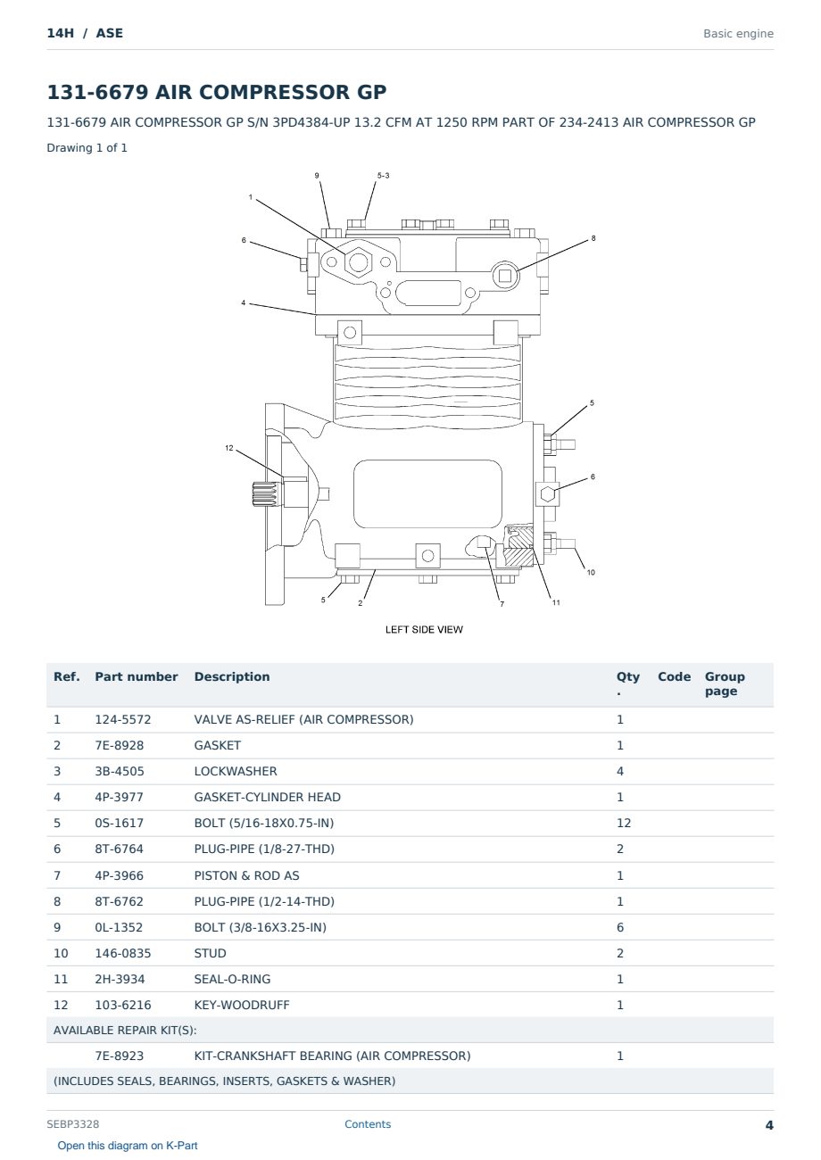 Caterpillar 14H S/N ASE Partsbook SEBP3328 (English) - sample page 4 of 10 Caterpillar 14H S/N ASE Partsbook SEBP3328 (English) - sample page 4 of 10