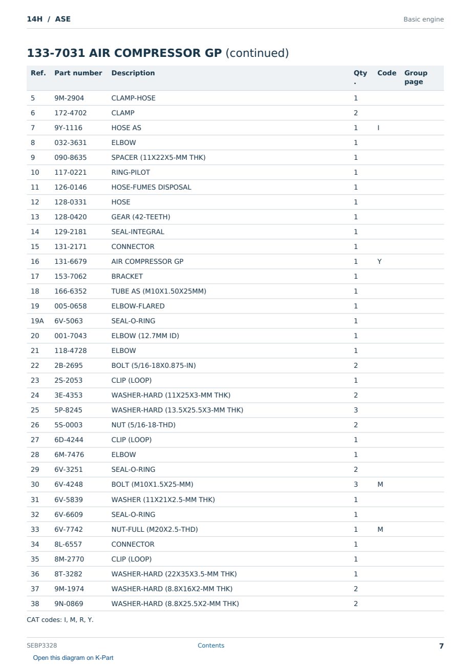 Caterpillar 14H S/N ASE Partsbook SEBP3328 (English) - sample page 7 of 10 Caterpillar 14H S/N ASE Partsbook SEBP3328 (English) - sample page 7 of 10