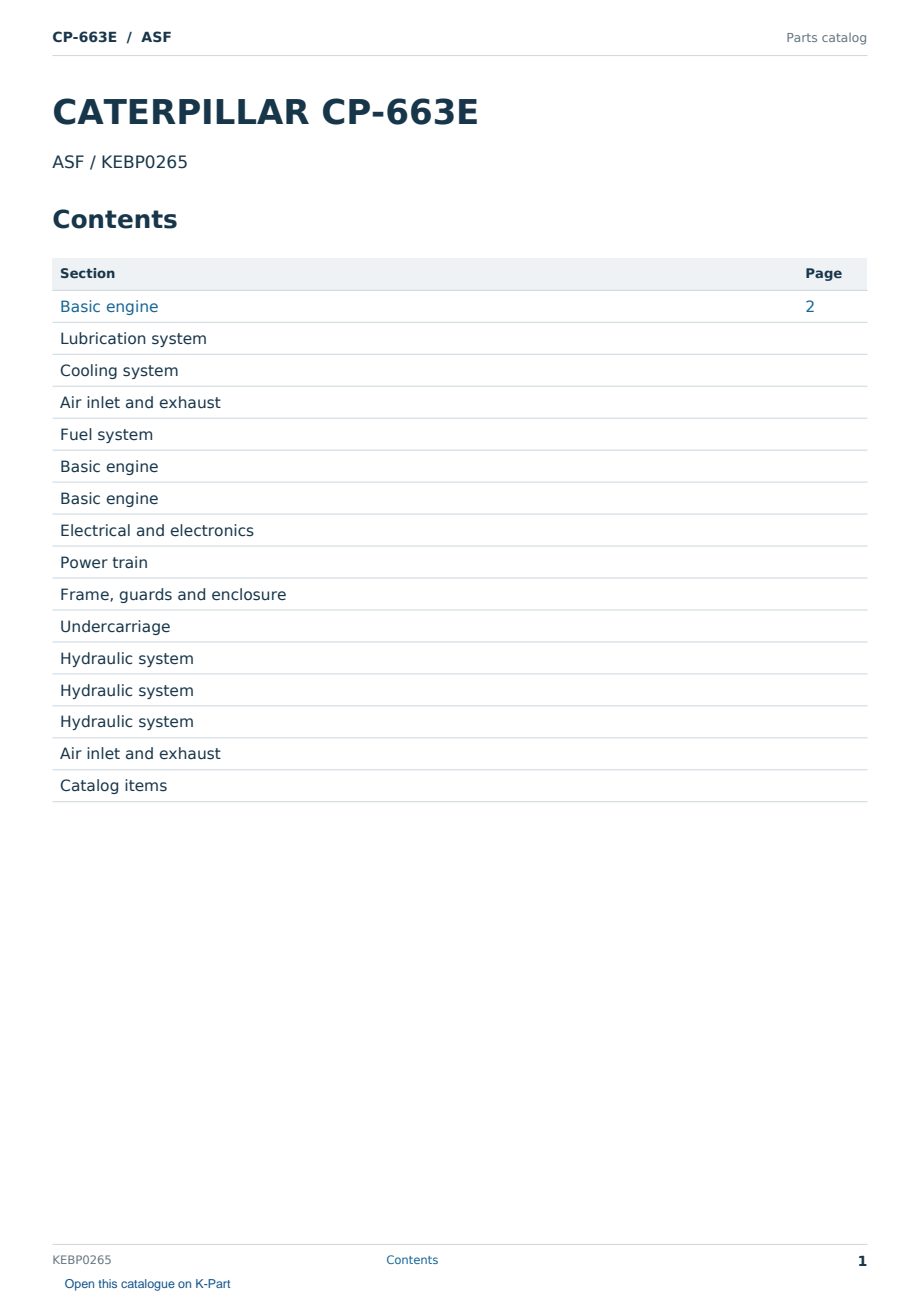 Caterpillar CP-663E S/N ASF Partsbook KEBP0265 (English) - sample page 1 of 10 Caterpillar CP-663E S/N ASF Partsbook KEBP0265 (English) - sample page 1 of 10