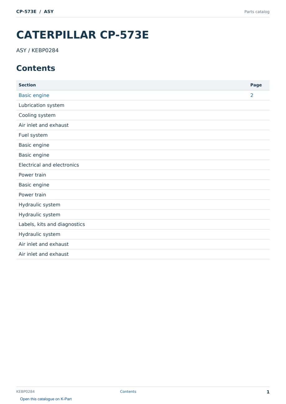 Caterpillar CP-573E S/N ASY Partsbook KEBP0284 (English) - sample page 1 of 10 Caterpillar CP-573E S/N ASY Partsbook KEBP0284 (English) - sample page 1 of 10