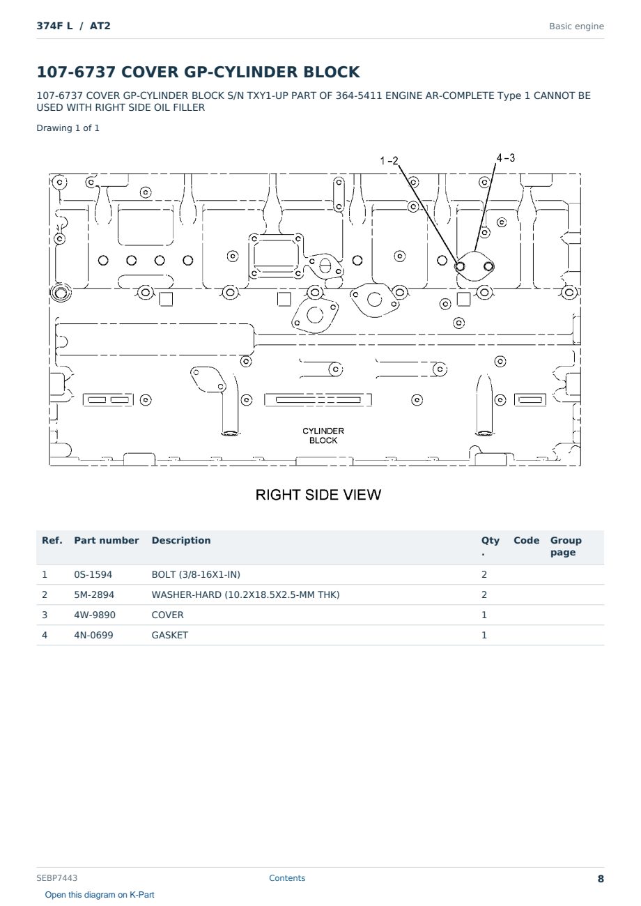 Caterpillar 374F L S/N AT2 Partsbook SEBP7443 (English) - sample page 8 of 10 Caterpillar 374F L S/N AT2 Partsbook SEBP7443 (English) - sample page 8 of 10