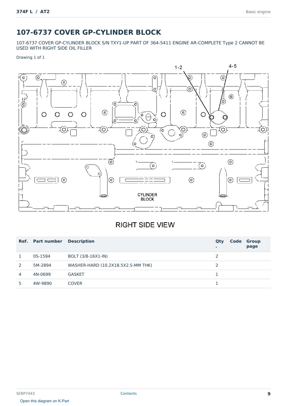 Caterpillar 374F L S/N AT2 Partsbook SEBP7443 (English) - sample page 9 of 10 Caterpillar 374F L S/N AT2 Partsbook SEBP7443 (English) - sample page 9 of 10