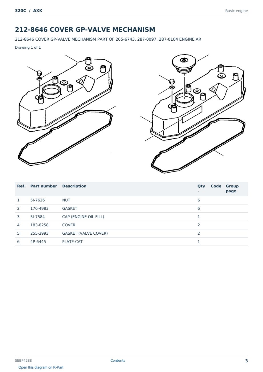 Caterpillar 320C S/N AXK Partsbook SEBP4288 (English) - sample page 3 of 10 Caterpillar 320C S/N AXK Partsbook SEBP4288 (English) - sample page 3 of 10