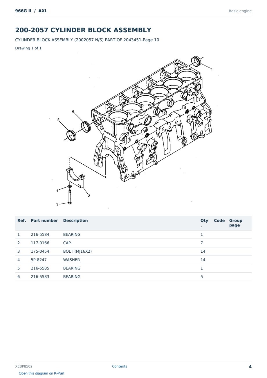 Caterpillar 966G II S/N AXL Partsbook XEBP8502 (English) - sample page 4 of 10 Caterpillar 966G II S/N AXL Partsbook XEBP8502 (English) - sample page 4 of 10