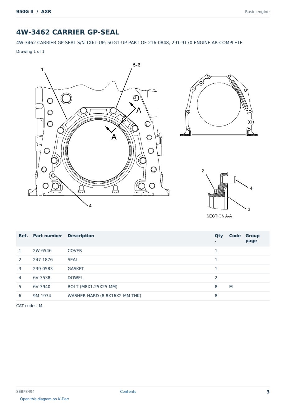 Caterpillar 950G II S/N AXR Partsbook SEBP3494 (English) - sample page 3 of 10 Caterpillar 950G II S/N AXR Partsbook SEBP3494 (English) - sample page 3 of 10