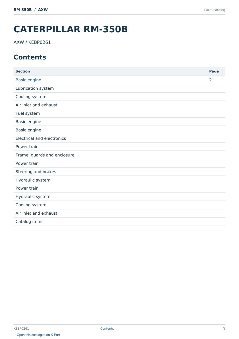 Caterpillar RM-350B S/N AXW Partsbook KEBP0261 (English) - sample page 1 of 10 Caterpillar RM-350B S/N AXW Partsbook KEBP0261 (English) - sample page 1 of 10