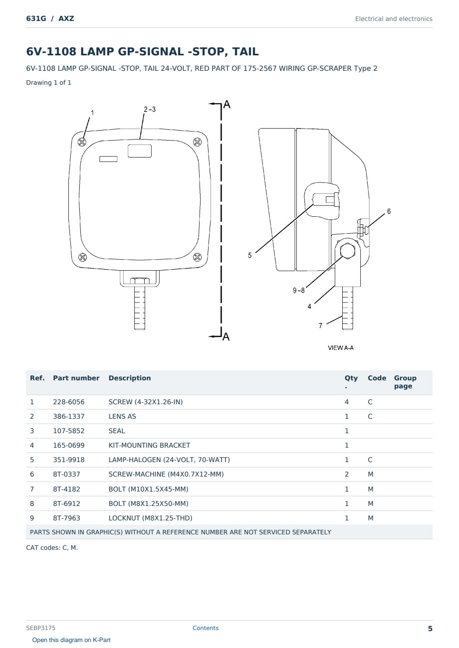 Caterpillar 631G S/N AXZ Partsbook SEBP3175 (English) - sample page 5 of 10 Caterpillar 631G S/N AXZ Partsbook SEBP3175 (English) - sample page 5 of 10