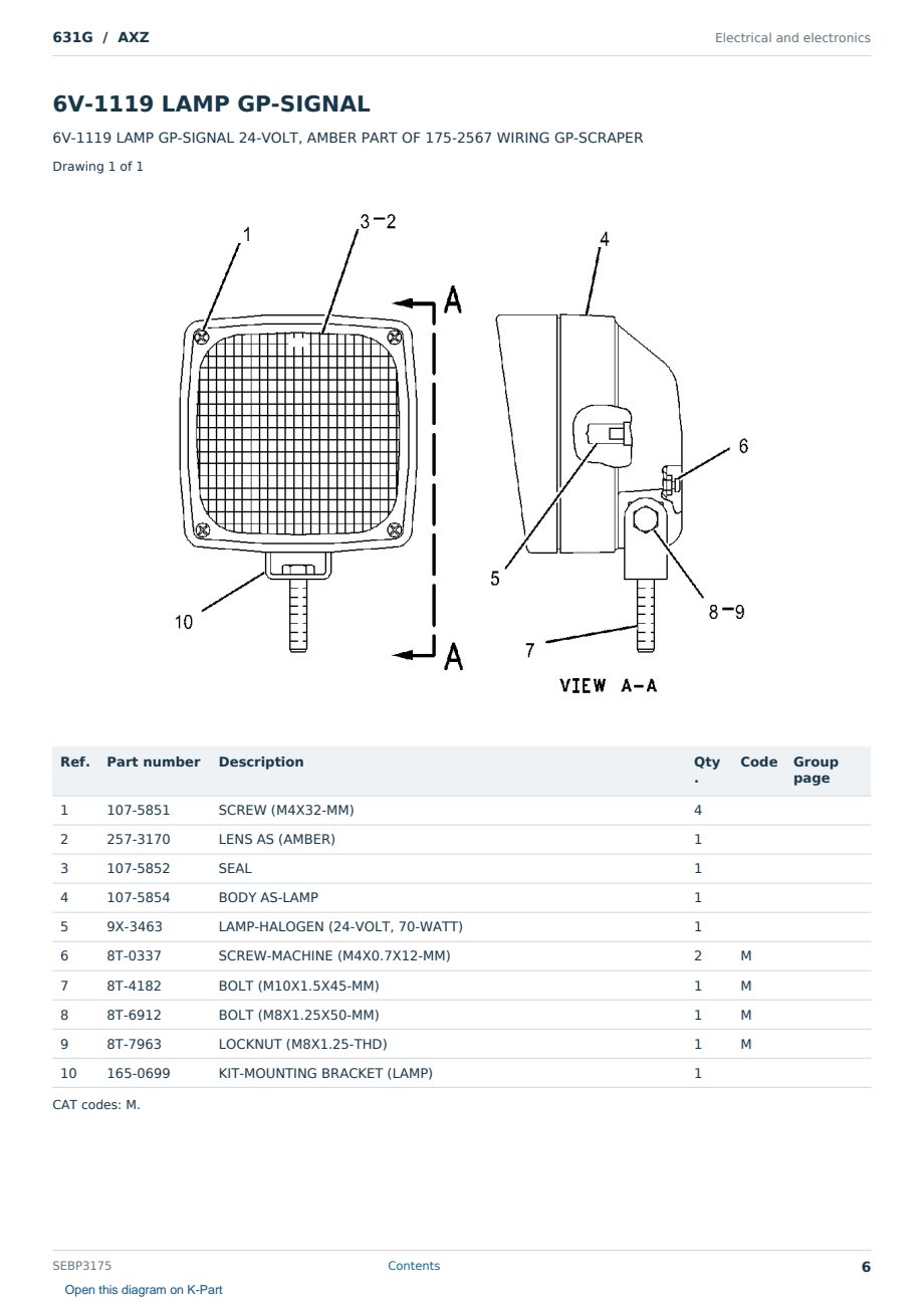 Caterpillar 631G S/N AXZ Partsbook SEBP3175 (English) - sample page 6 of 10 Caterpillar 631G S/N AXZ Partsbook SEBP3175 (English) - sample page 6 of 10