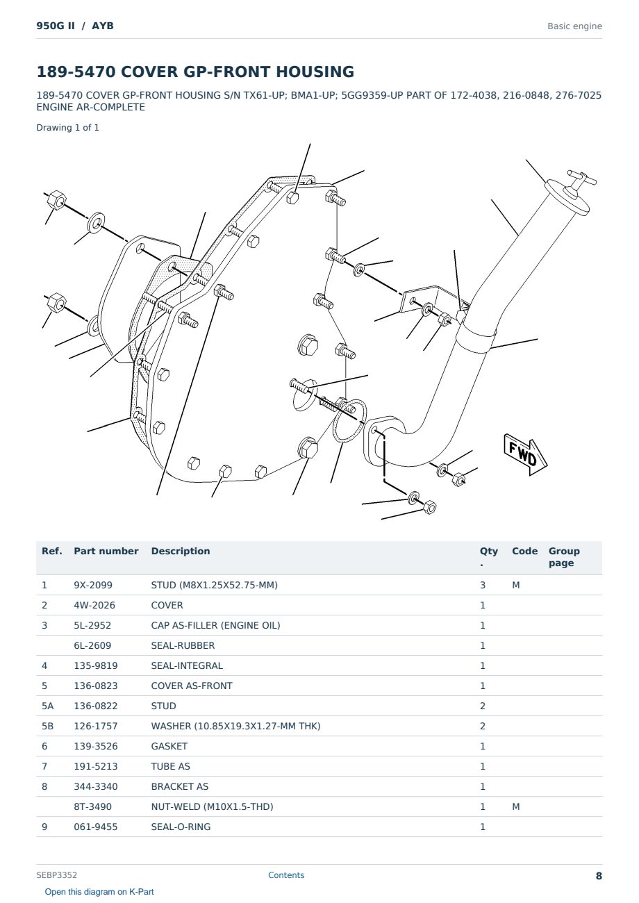Caterpillar 950G II S/N AYB Partsbook SEBP3352 (English) - sample page 8 of 10 Caterpillar 950G II S/N AYB Partsbook SEBP3352 (English) - sample page 8 of 10