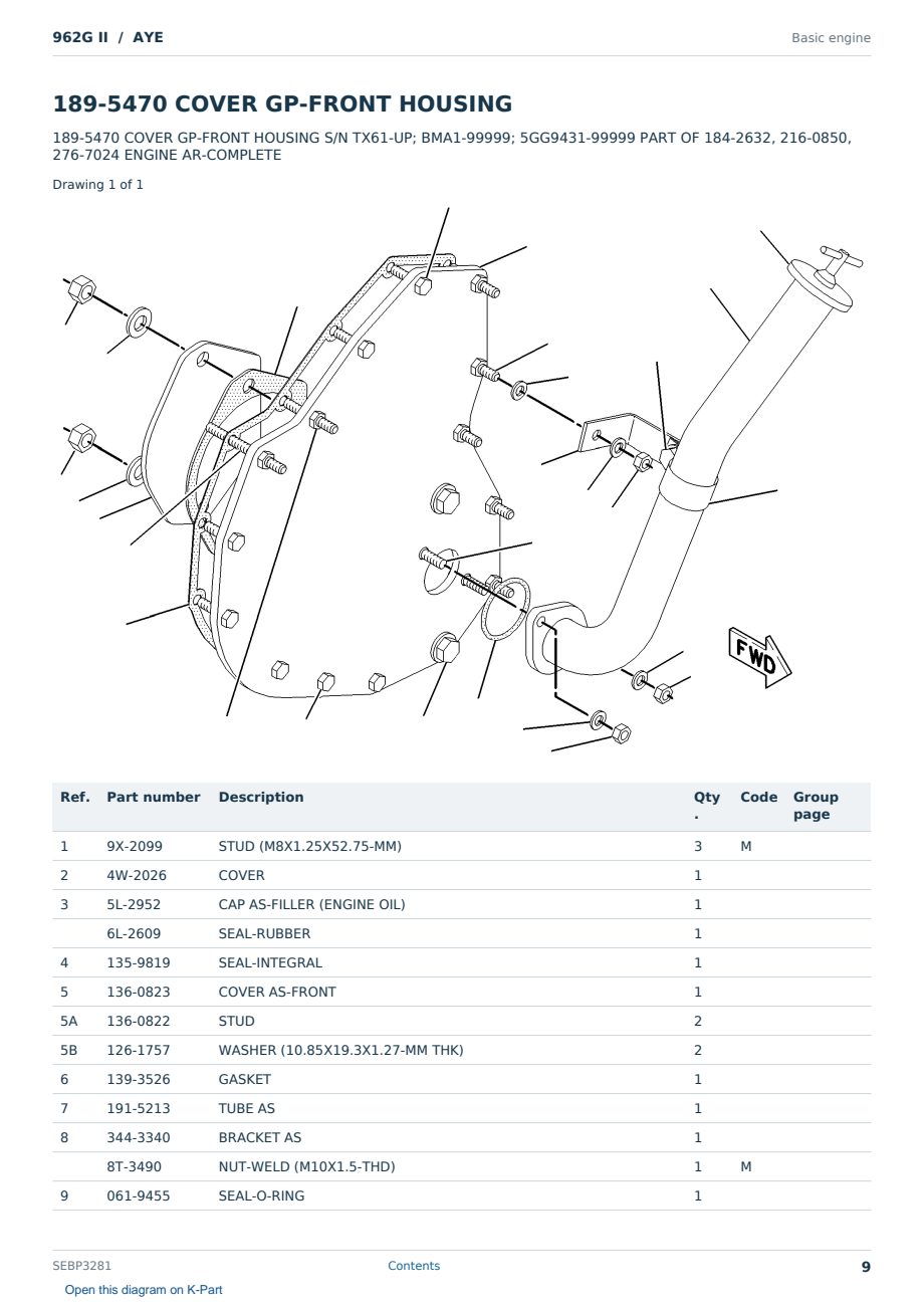 Caterpillar 962G II S/N AYE Partsbook SEBP3281 (English) - sample page 9 of 10 Caterpillar 962G II S/N AYE Partsbook SEBP3281 (English) - sample page 9 of 10