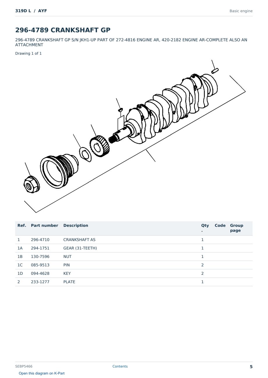 Caterpillar 319D L S/N AYF Partsbook SEBP5466 (English) - sample page 5 of 10 Caterpillar 319D L S/N AYF Partsbook SEBP5466 (English) - sample page 5 of 10