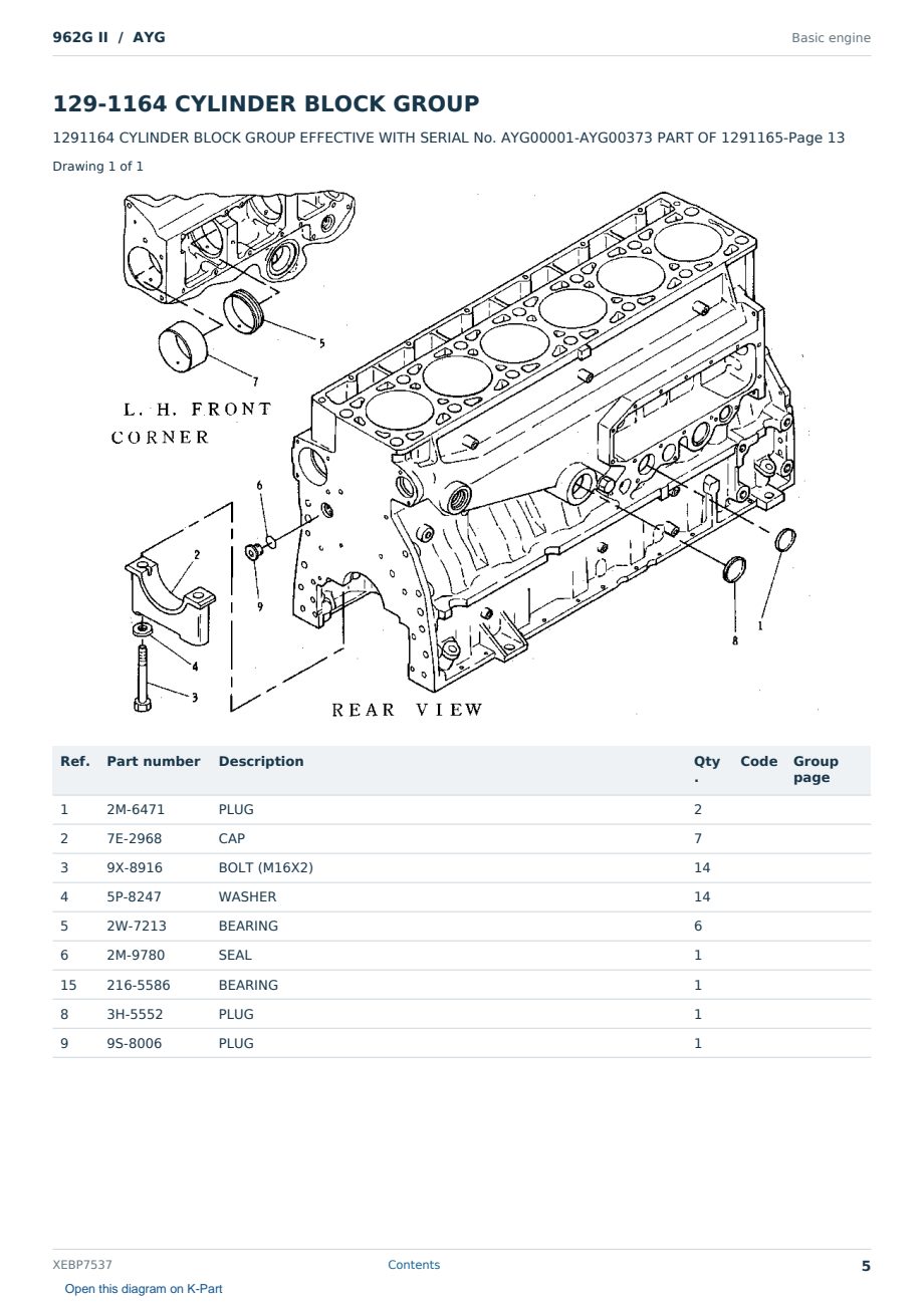 Caterpillar 962G II S/N AYG Partsbook XEBP7537 (English) - sample page 5 of 10 Caterpillar 962G II S/N AYG Partsbook XEBP7537 (English) - sample page 5 of 10