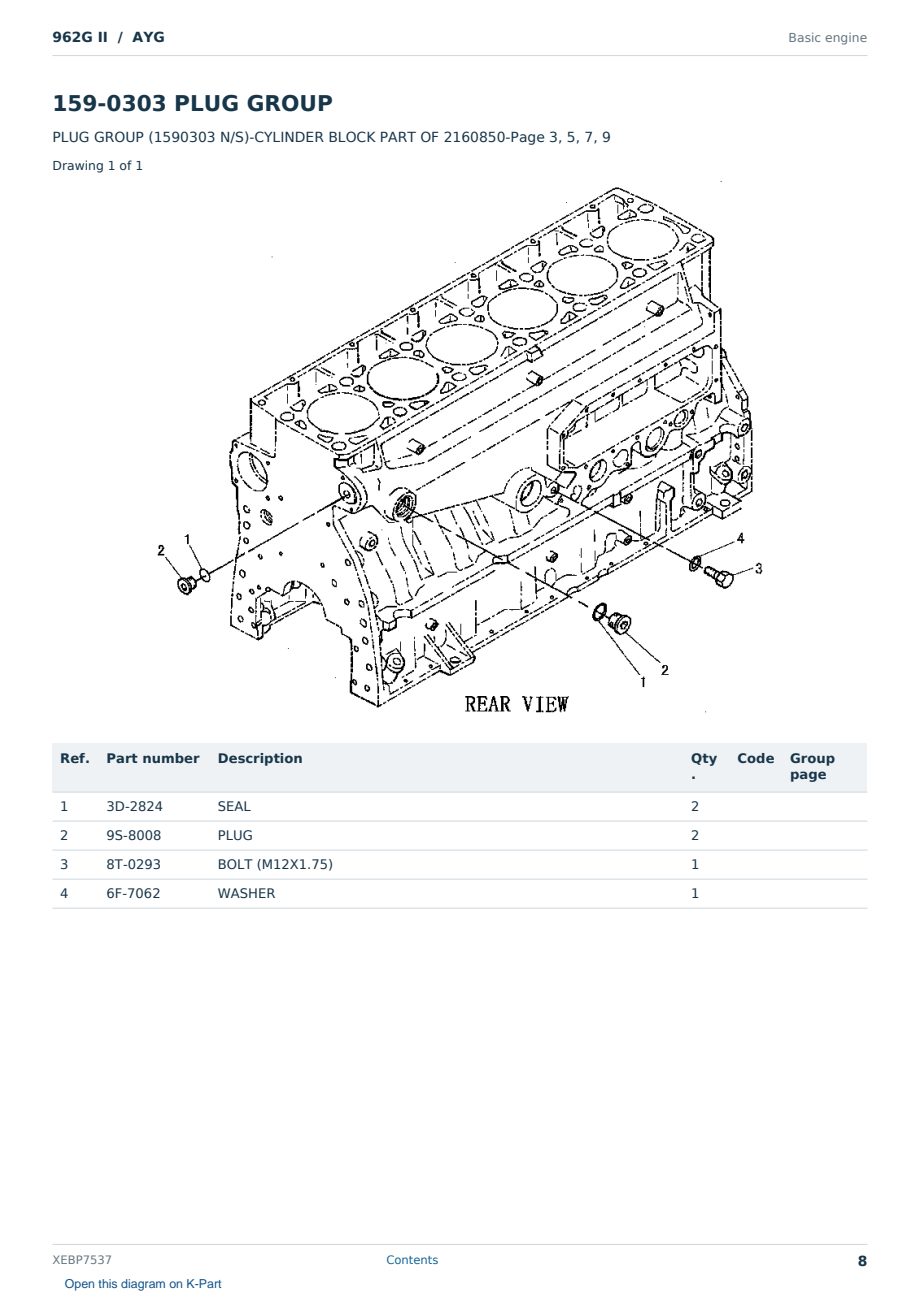 Caterpillar 962G II S/N AYG Partsbook XEBP7537 (English) - sample page 8 of 10 Caterpillar 962G II S/N AYG Partsbook XEBP7537 (English) - sample page 8 of 10