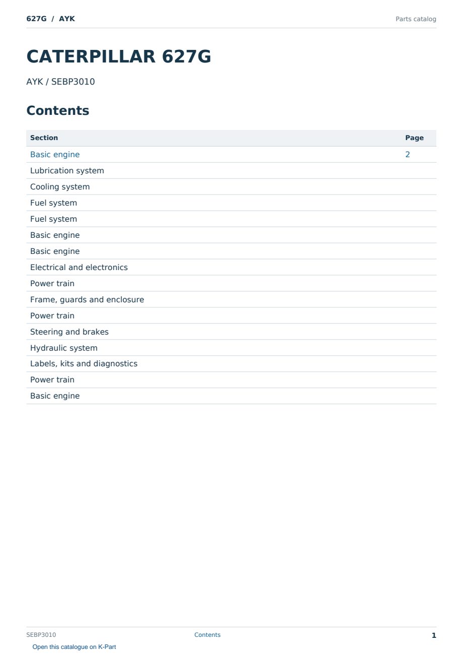 Caterpillar 627G S/N AYK Partsbook SEBP3010 (English) - sample page 1 of 10 Caterpillar 627G S/N AYK Partsbook SEBP3010 (English) - sample page 1 of 10
