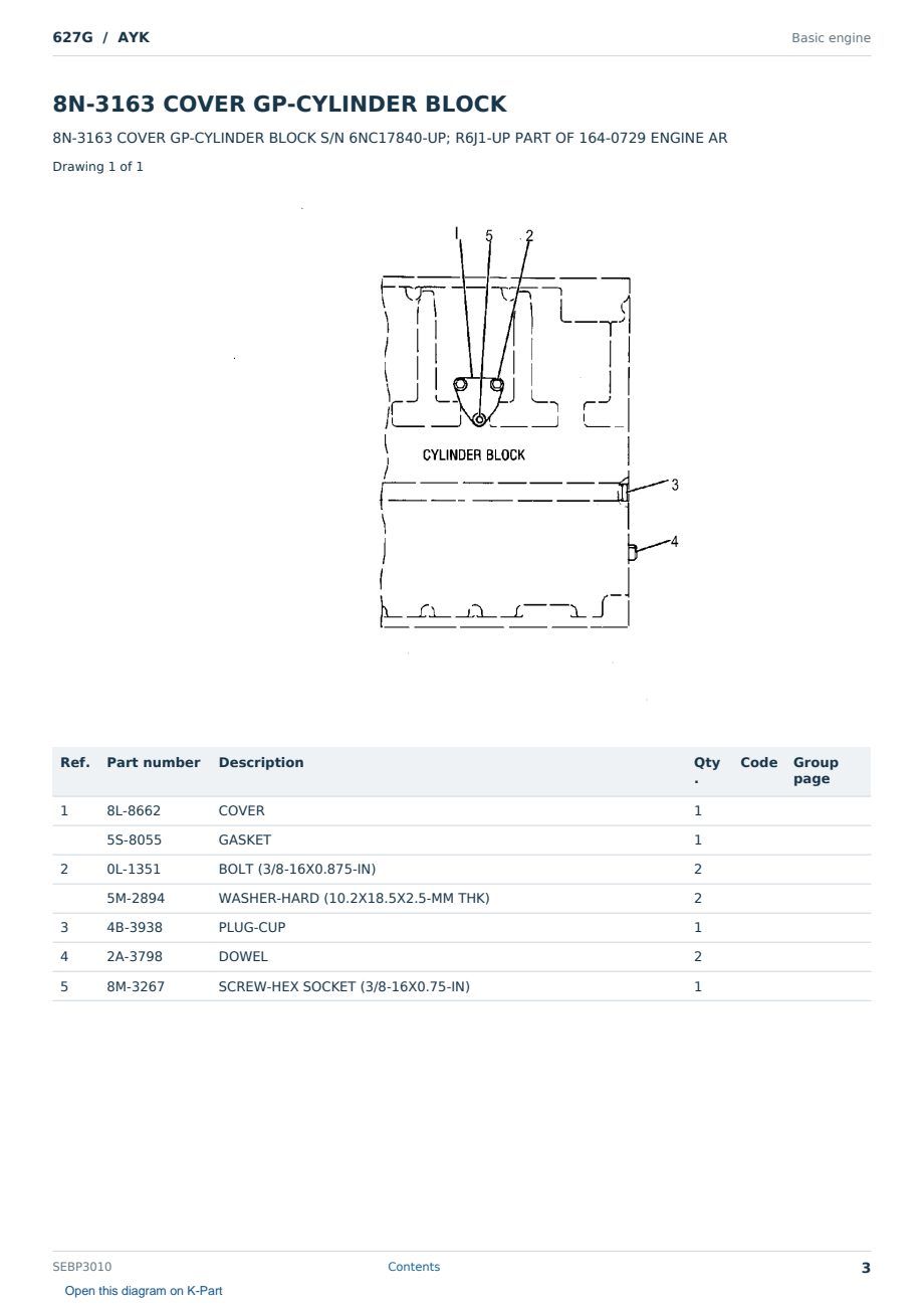 Caterpillar 627G S/N AYK Partsbook SEBP3010 (English) - sample page 3 of 10 Caterpillar 627G S/N AYK Partsbook SEBP3010 (English) - sample page 3 of 10