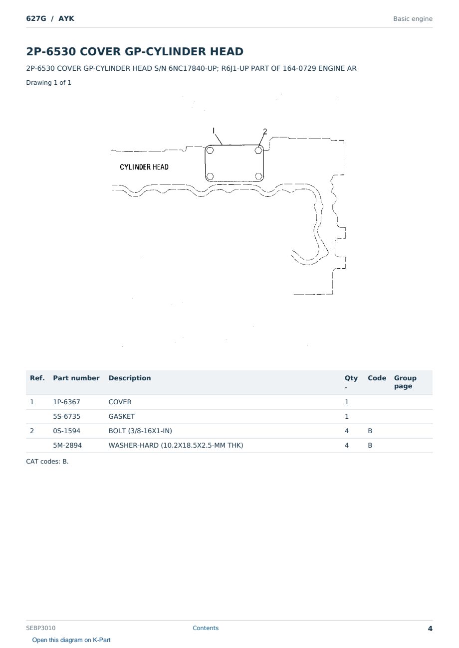 Caterpillar 627G S/N AYK Partsbook SEBP3010 (English) - sample page 4 of 10 Caterpillar 627G S/N AYK Partsbook SEBP3010 (English) - sample page 4 of 10
