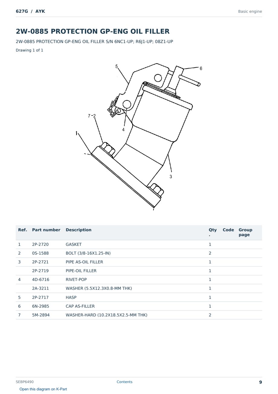 Caterpillar 627G S/N AYK Partsbook SEBP6490 (English) - sample page 9 of 10 Caterpillar 627G S/N AYK Partsbook SEBP6490 (English) - sample page 9 of 10