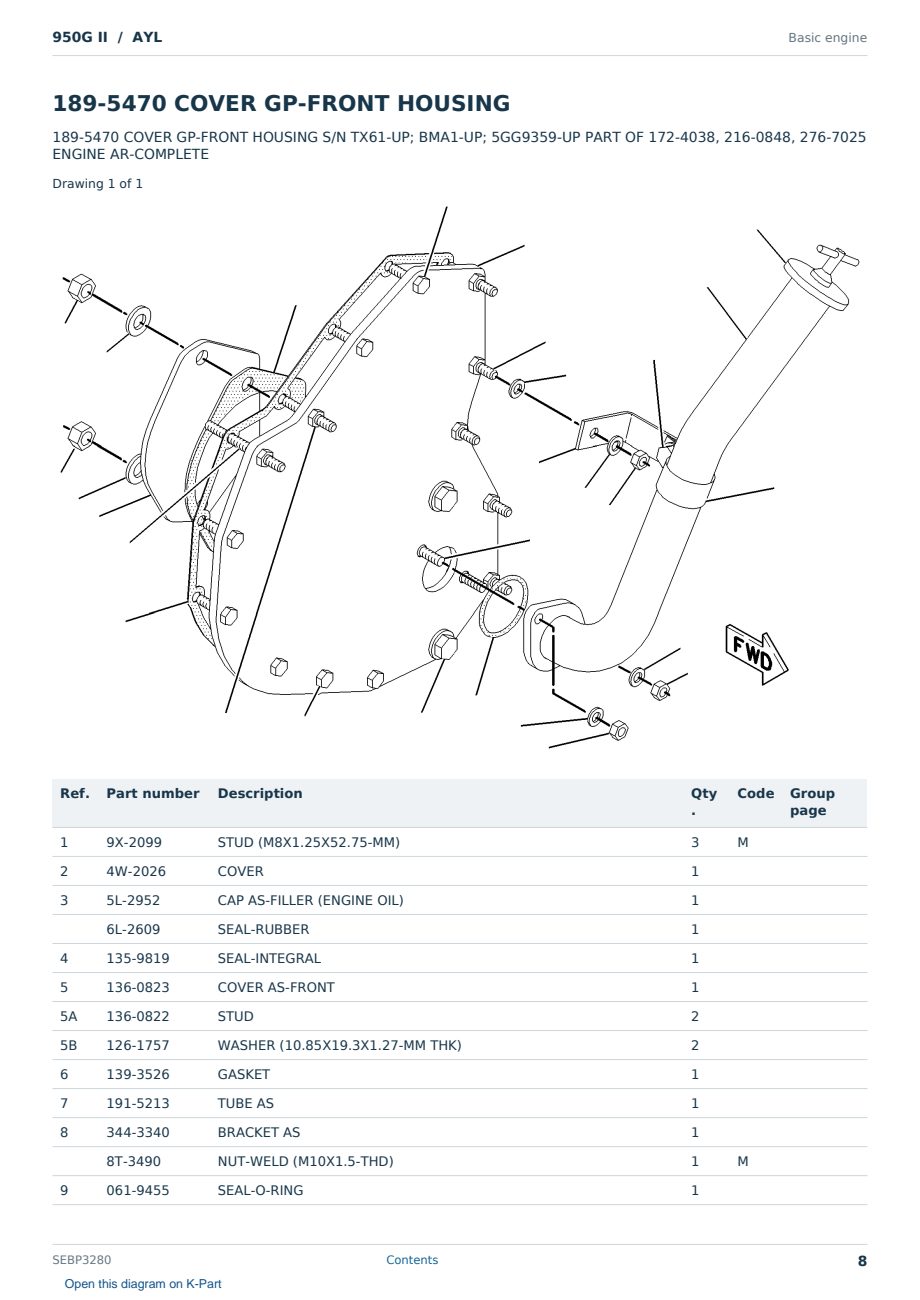 Caterpillar 950G II S/N AYL Partsbook SEBP3280 (English) - sample page 8 of 10 Caterpillar 950G II S/N AYL Partsbook SEBP3280 (English) - sample page 8 of 10