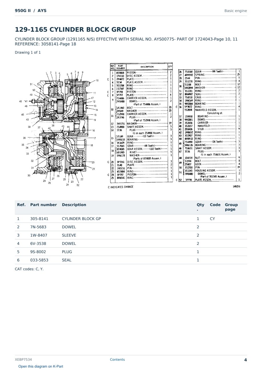 Caterpillar 950G II S/N AYS Partsbook XEBP7534 (English) - sample page 4 of 10 Caterpillar 950G II S/N AYS Partsbook XEBP7534 (English) - sample page 4 of 10