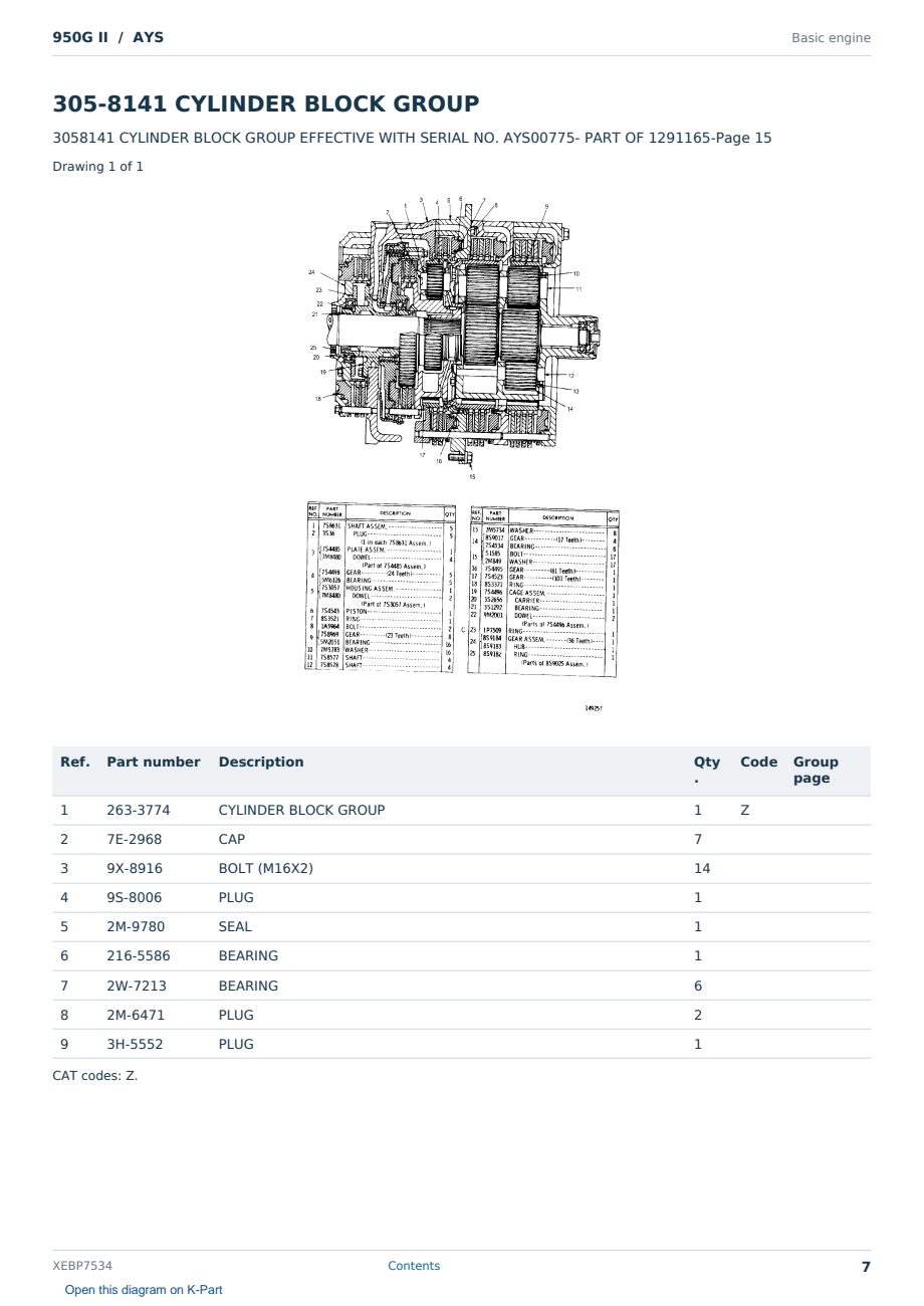 Caterpillar 950G II S/N AYS Partsbook XEBP7534 (English) - sample page 7 of 10 Caterpillar 950G II S/N AYS Partsbook XEBP7534 (English) - sample page 7 of 10