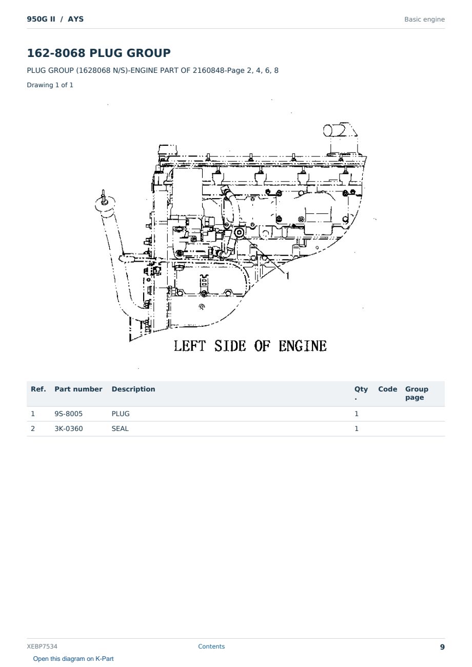 Caterpillar 950G II S/N AYS Partsbook XEBP7534 (English) - sample page 9 of 10 Caterpillar 950G II S/N AYS Partsbook XEBP7534 (English) - sample page 9 of 10