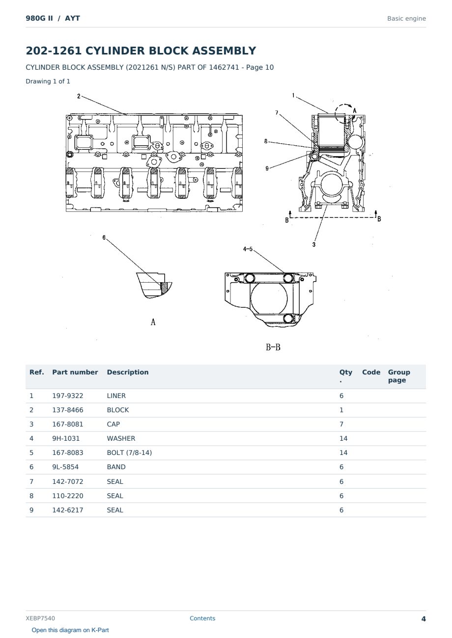 Caterpillar 980G II S/N AYT Partsbook XEBP7540 (English) - sample page 4 of 10 Caterpillar 980G II S/N AYT Partsbook XEBP7540 (English) - sample page 4 of 10