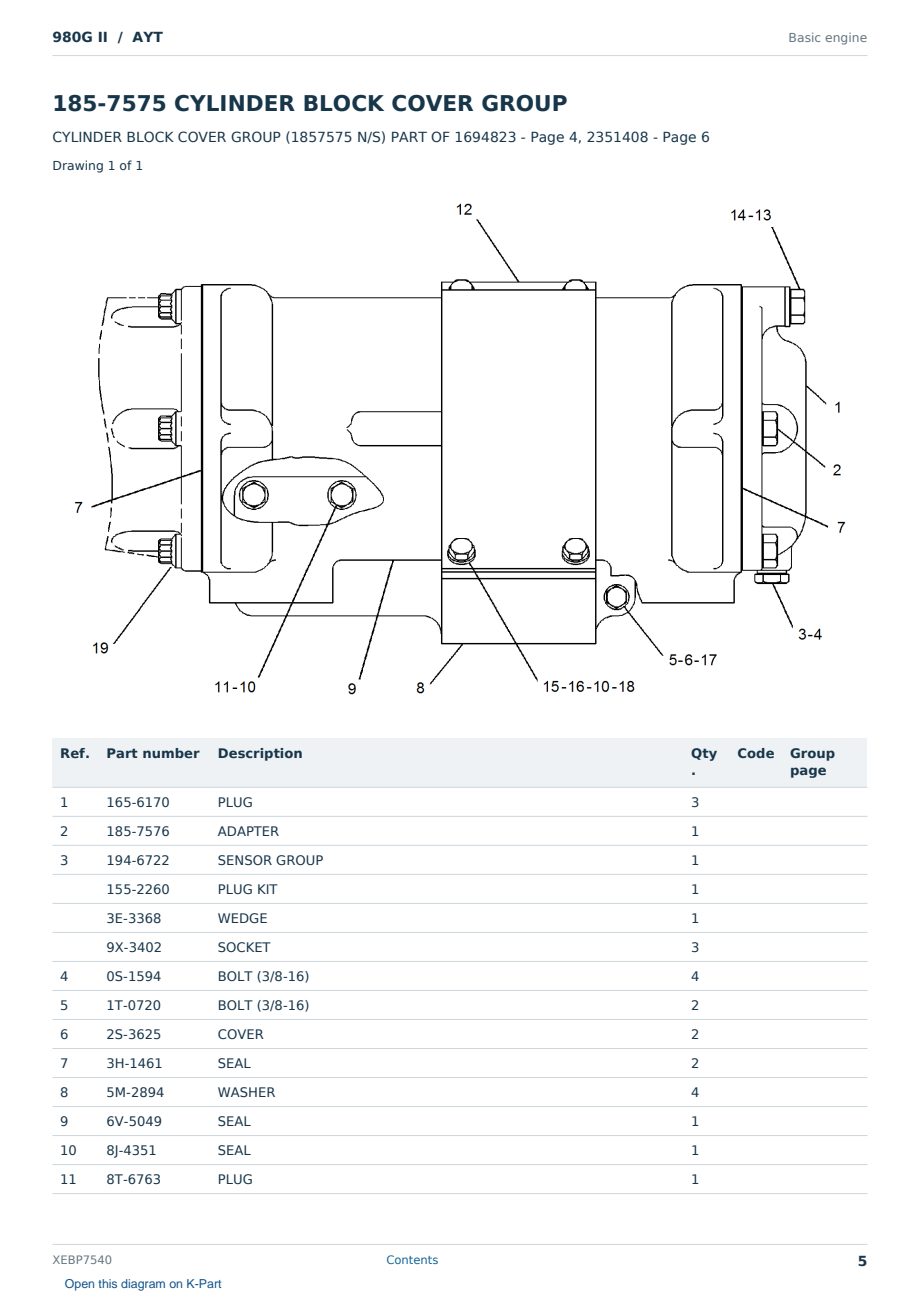 Caterpillar 980G II S/N AYT Partsbook XEBP7540 (English) - sample page 5 of 10 Caterpillar 980G II S/N AYT Partsbook XEBP7540 (English) - sample page 5 of 10