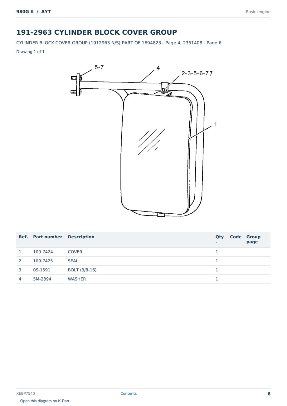 Caterpillar 980G II S/N AYT Partsbook XEBP7540 (English) - sample page 6 of 10 Caterpillar 980G II S/N AYT Partsbook XEBP7540 (English) - sample page 6 of 10