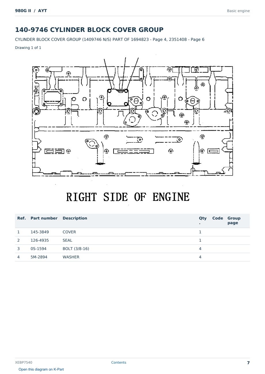 Caterpillar 980G II S/N AYT Partsbook XEBP7540 (English) - sample page 7 of 10 Caterpillar 980G II S/N AYT Partsbook XEBP7540 (English) - sample page 7 of 10