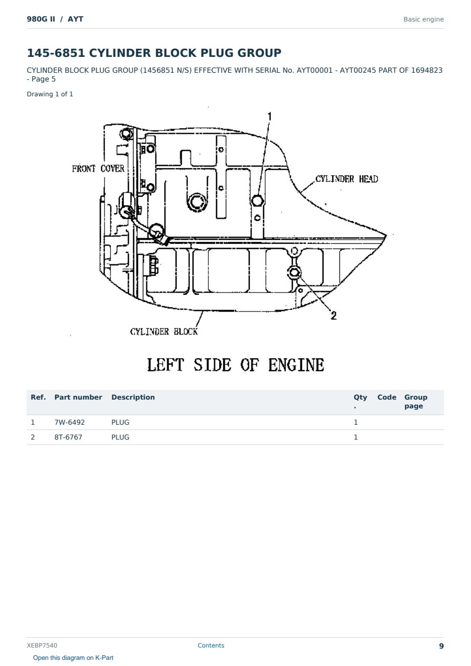 Caterpillar 980G II S/N AYT Partsbook XEBP7540 (English) - sample page 9 of 10 Caterpillar 980G II S/N AYT Partsbook XEBP7540 (English) - sample page 9 of 10