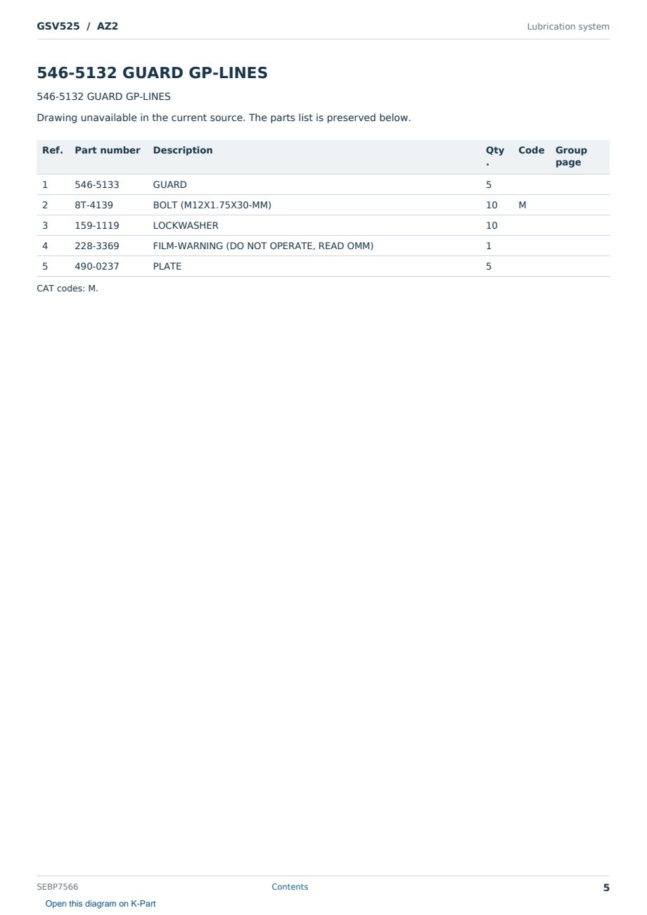 Caterpillar GSV525 S/N AZ2 Partsbook SEBP7566 (English) - sample page 5 of 10 Caterpillar GSV525 S/N AZ2 Partsbook SEBP7566 (English) - sample page 5 of 10