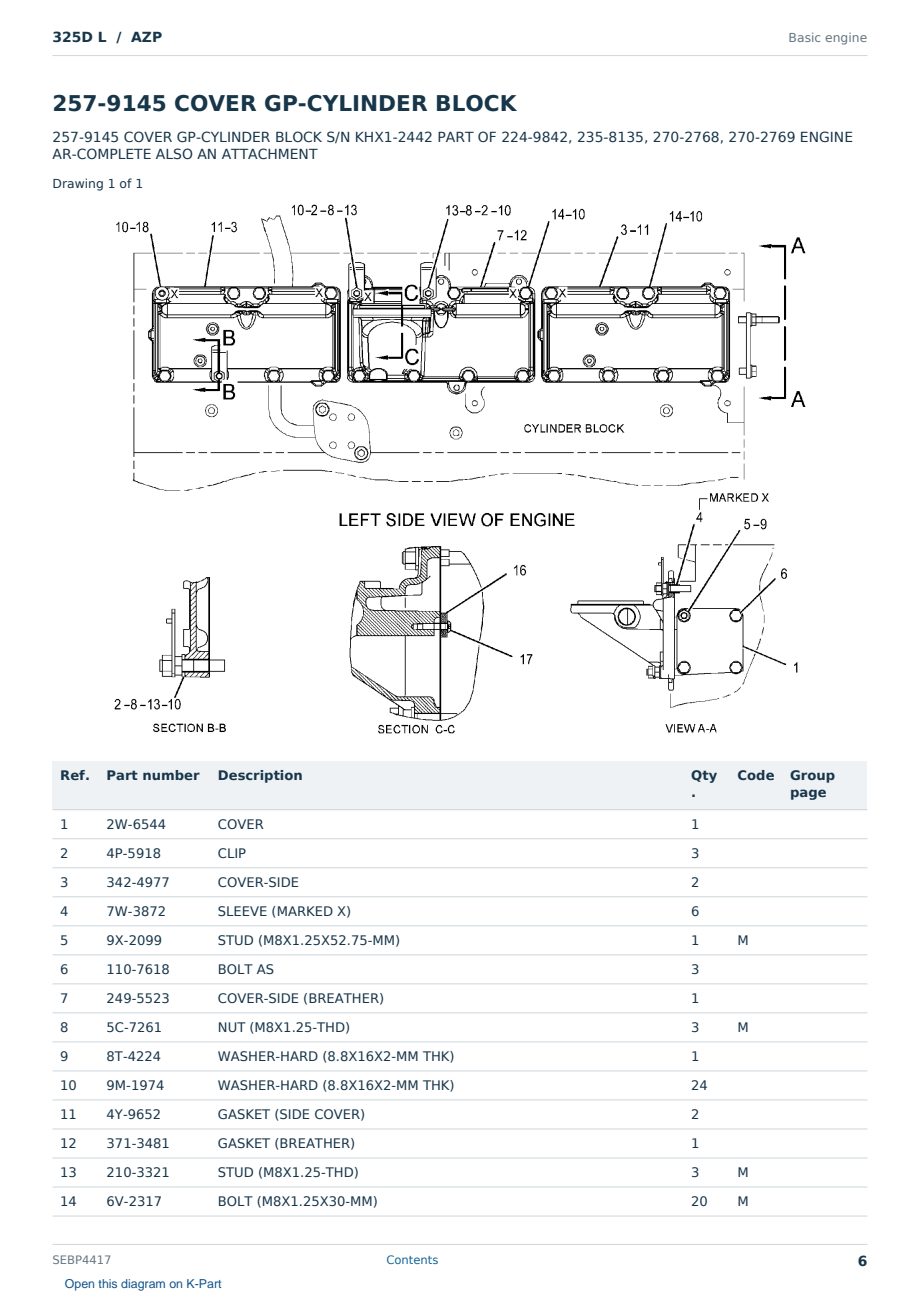 Caterpillar 325D L S/N AZP Partsbook SEBP4417 (English) - sample page 6 of 10 Caterpillar 325D L S/N AZP Partsbook SEBP4417 (English) - sample page 6 of 10