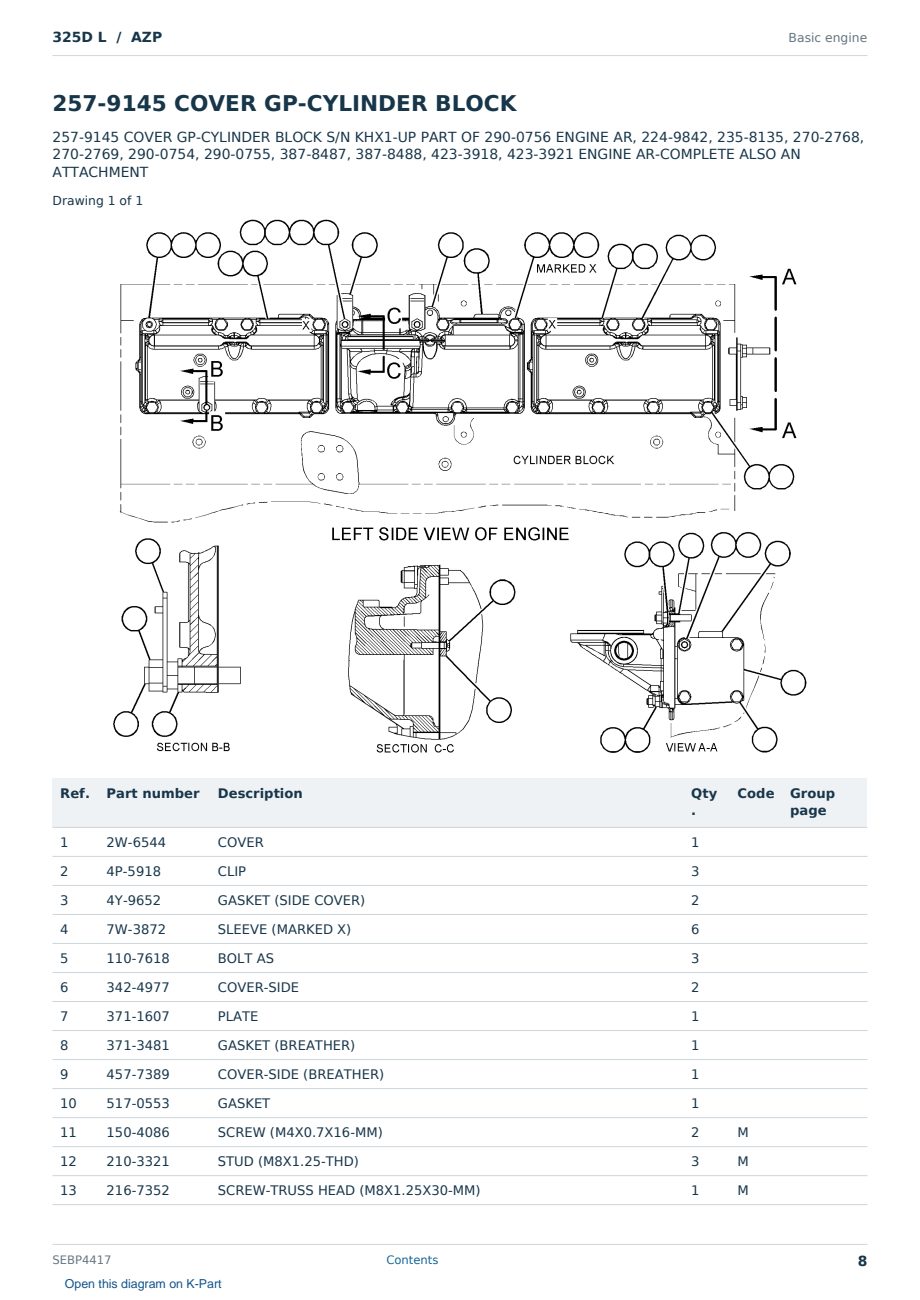 Caterpillar 325D L S/N AZP Partsbook SEBP4417 (English) - sample page 8 of 10 Caterpillar 325D L S/N AZP Partsbook SEBP4417 (English) - sample page 8 of 10