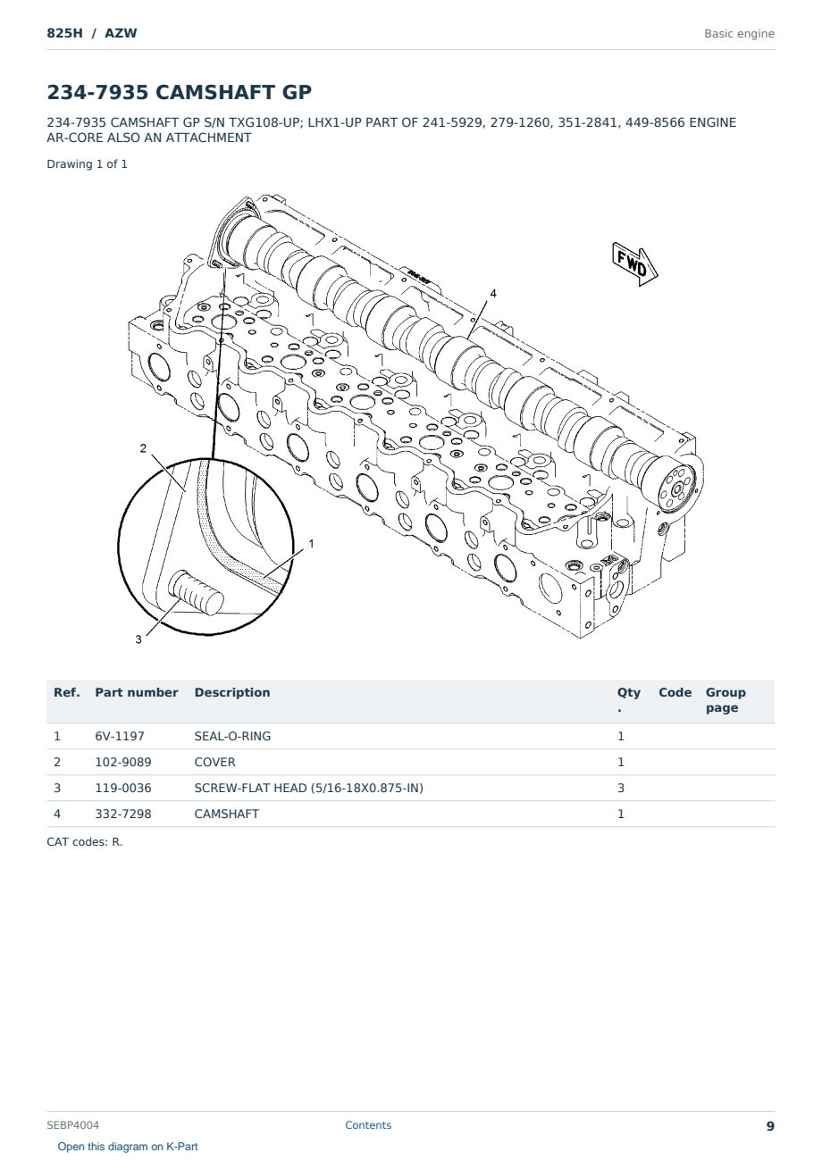 Caterpillar 825H S/N AZW Partsbook SEBP4004 (English) - sample page 9 of 10 Caterpillar 825H S/N AZW Partsbook SEBP4004 (English) - sample page 9 of 10