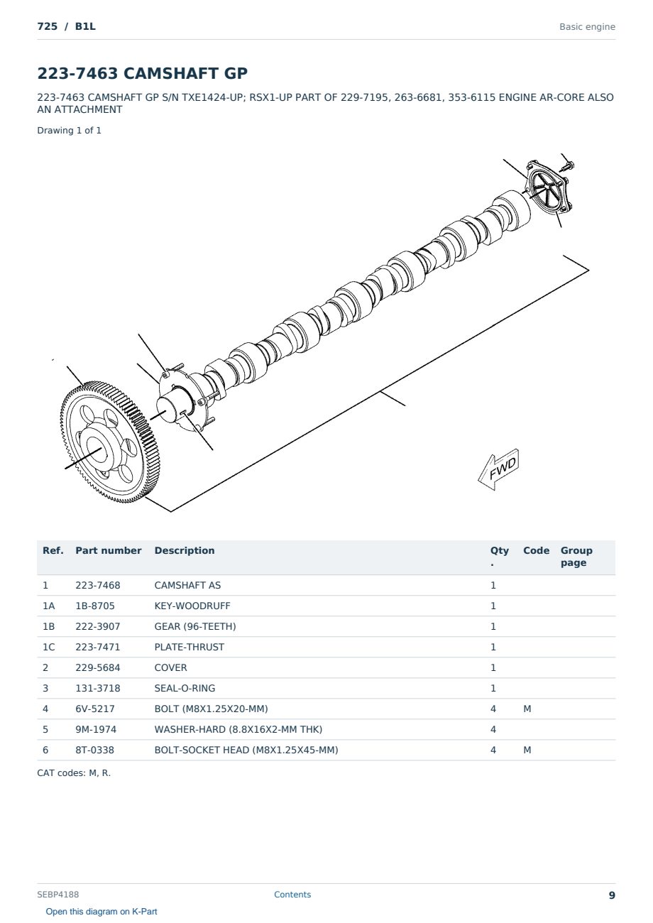 Caterpillar 725 S/N B1L Partsbook SEBP4188 (English) - sample page 9 of 10 Caterpillar 725 S/N B1L Partsbook SEBP4188 (English) - sample page 9 of 10