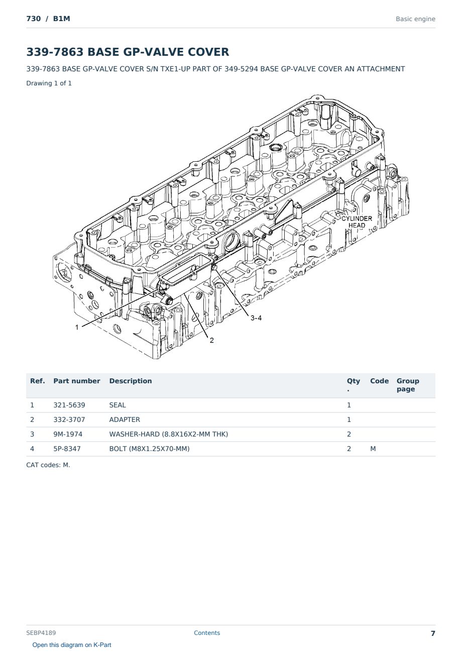 Caterpillar 730 S/N B1M Partsbook SEBP4189 (English) - sample page 7 of 10 Caterpillar 730 S/N B1M Partsbook SEBP4189 (English) - sample page 7 of 10