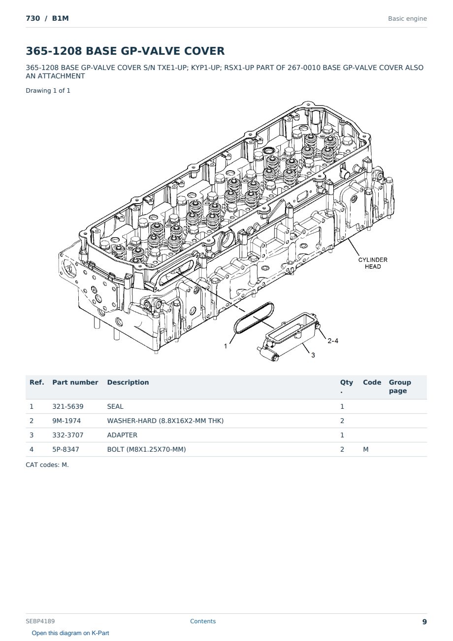 Caterpillar 730 S/N B1M Partsbook SEBP4189 (English) - sample page 9 of 10 Caterpillar 730 S/N B1M Partsbook SEBP4189 (English) - sample page 9 of 10